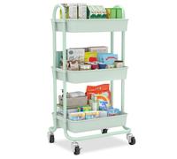 Sekey Chariot de Rangement, Desserte à Roulettes à 3 Étagères, Roues en Caoutchouc 360° avec Frein, Peinture Lisse & Antirouille, Poignée, pour Cuisine, Bad, Bureau, Salon, Chambre à Coucher, Mintgrün