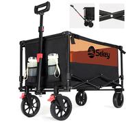 Sekey Chariot de Transport Pliable 160L - Charge 150 kg - Freins - Idéal Plage & Camping - Noir et Orange