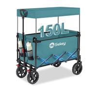 Sekey Chariot de Transport Pliable avec Toit - Charge 150 kg - pour Jardin, Plage et Courses - Vert bleu