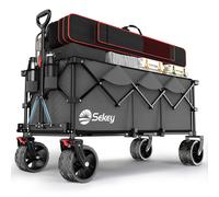 Sekey XXXL Chariot de Transport Pliable avec Freins 300L 200KG, Chariot de Plage Jardin avec Roues Extra Larges 17x10 cm, Pliable Breveté dans Quatre Directions SE4013, Gris