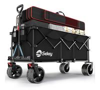 Sekey XXXL Chariot de Transport Pliable avec Freins 300L 200KG, Chariot de Plage Jardin avec Roues Extra Larges 17x10 cm, Pliable Breveté dans Quatre Directions SE4013, Noir Profond