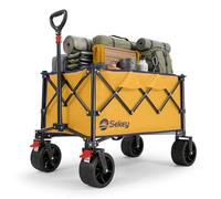 Sekey Chariot de Transport Pliable XXL 135L, Capacité 150KG, Chariot Plieable Léger avec Roues de 17x8,5CM et Système de Freinage, Structure à Déploiement Immédiat Breveté 4 Directions SE4031, Jaune