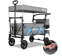 Sekey Chariot Enfant Pliable avec Toit pour 2 Enfants 100KG, Chariot de Transport Pliable Enfant avec Poignée de Pousseur, Roues en PU Antichoc et Freins 110L SS5050, Gris