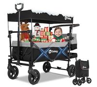 Sekey Chariot Enfant Pliable avec Toit pour 2 Enfants 100KG, Chariot de Transport Pliable Enfant avec Poignée de Pousseur, Roues en PU Antichoc et Freins 110L SS5050, Gris avec Noir