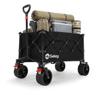 Sekey Chariot pliable 150 kg avec grandes roues et frein - idéal camping et jardin, Noir