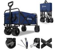 Sekey Chariot pliable 200 kg - pneus PU larges - barre télescopique - freins - Bleu