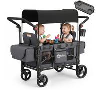 Sekey Chariot pliable pour enfants, mode jumeaux, avec auvent pour 2 enfants, poignée poussée duo, poussette double à 2 sièges intégrés avec système de harnais 5 points, Luxer 6060, noir