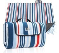 Sekey Couverture Pique-Nique 200x200 cm, Nappe Anti-Sable, Fond PEVA Imperméable, Tapis Pique-Nique Pliant, Idéal pour Camping, Plage et Pré, Rayures Bleu-Blanc-Rouge