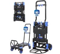 Sekey Diable Pliable 2 en 1 - Capacité de Charge de 150 kg - Poids : Seulement 7 kg - Diable Robuste en Aluminium avec Roues Doubles TPR - Frein et poignée Ergonomique - avec 2 Cordes d'extension