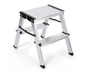 Sekey Escabeau 2 Marches Pliable en Aluminium, Marchepied Escamotable à Double accès, Marches Antidérapantes, Usage Domestique & Maison, Certifié TÜV SGS EN131 EN14183, Charge Jusqu’à 150 kg