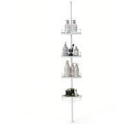Sekey Etagere Douche sans Percage - Etagere Douche Telescopique avec 4 Paniers, Hauteur Ajustable 79-315 cm, Design d’Angle Stable pour Salle de Bain