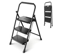 Sekey Marchepied 3 Marches Pliable, Escabeau Escamotable Châssis Acier, Marches Antidérapantes, Verrou Sécurité, Certifié TÜV SGS en 131-2 14183, 150 kg, Intérieur & Maison, Noir
