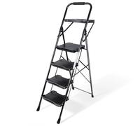 Sekey Marchepied 4 Marches Pliable, Escabeau Escamotable avec Main Courant, Antidérapant, Équipé d’Un Plateau à Outils, Charge 150 kg, Escabeau Domestique