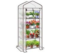 Sekey Mini Serre à tomates avec 4 étagères, Film Plastique, Petite Serre à tomates, Balcon, Jardin, Petite Serre en Film Stable, 160 x 70 x 50 cm, Blanc/Vert