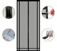 Sekey Moustiquaire de porte 140x220cm Rideau magnétique de protection contre les insectes (découpable en hauteur et en largeur), Moustiquaire de porte de balcon Porte de terrasse Noir