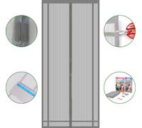 Sekey Moustiquaire de porte 90x210cm Rideau magnétique de protection contre les insectes (découpable en hauteur et en largeur), Moustiquaire de porte de balcon Porte de terrasse Gris
