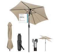 Sekey Parasol 220 cm avec Manivelle et Basculement Auto - Ombrelle pour Terrasse, Balkon & Jardin - Windproof UPF 50+