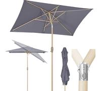 Sekey Parasol Rectangulaire 210 x 140 cm - Parasol de balcon, parasol de marché, parasol de terrasse avec manivelle, protection solaire UV50+, aspect bois, gris clair