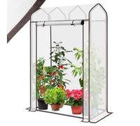 Sekey Petite serre à tomates - 150 x 100 x 50 cm - Mini serre en film pour serre à tomates - Pour balcon et jardin - Toit incliné - Serre en film plastique stable - Résistante à l'hiver - Blanc
