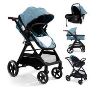 Sekey Poussette combinée 3 en 1 bleue, buggy de voyage bébé avec position allongée, siège auto, système de voyage 0-4 ans