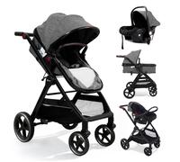 Sekey Poussette combinée 3 en 1 grise, buggy de voyage bébé avec position allongée, siège auto, système de voyage 0-4 ans