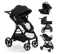 Sekey Poussette combinée 3 en 1 noire, buggy de voyage bébé avec position allongée, siège auto, système de voyage 0-4 ans