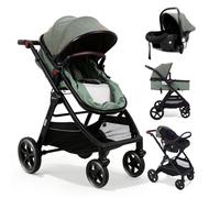 Sekey Poussette combinée 3 en 1 verte, buggy de voyage bébé avec position allongée, siège auto, système de voyage 0-4 ans