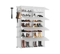 Sekey Rangement à Chaussures 8 Cases en PP - Auto-Montage avec Marteau - Grand Rangement pour Famille (84x31x122cm) - Blanc, Capacité 32 Paires