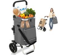 Sekey SC2 60 L Chariot de courses pliable, Chariot de transport 3 en 1, Avec compartiment isotherme, Sac à bandoulière amovible, Sangle de fixation et porte-gobelet, Gris