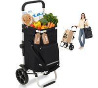 Sekey Chariot de Courses Pliable 3 en 1, Caddie Isotherme avec Sangle de Fixation, Sac Bandoulière et Porte-Bouteille, Trolley/Diable Pliable pour Courses, Camping - Noir