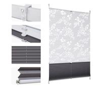 Sekey Store plissé 40×130 cm fenêtre Jour+Nuit Klemmfix - Sans perçag Motif de feuilles