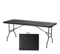 Sekey Table de Buffet, Pliable, Aspect rotin, Table de Camping, de fête, avec poignée de Transport, pour Jardin, Balcon, terrasse, 150,5 x 70,5 x 73 cm, Anthracite