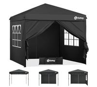 Sekey Tonnelle de Jardin 3x3m Imperméable Pop up, Barnum Pliant 3x3 avec Rideaux, Tonnelle de Jardin Exterieur, Anti UV Respirable Hauteur Réglable (Noir, avec des Parois Latérales)