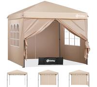 Sekey Tonnelle de Jardin 3x3m Imperméable Pop up, Barnum Pliant 3x3 avec Rideaux, Tonnelle de Jardin Exterieur, Anti UV Respirable Hauteur Réglable (Beige, avec des Parois Latérales)