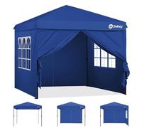 Sekey Tonnelle de Jardin 3x3m Imperméable Pop up, Barnum Pliant 3x3 avec Rideaux, Tonnelle de Jardin Exterieur, Anti UV Respirable Hauteur Réglable (Bleu, avec des Parois Latérales)