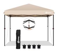 Sekey Tonnelle de Jardin 3x3m Imperméable Pop up, Barnum Pliant 3x3 avec Rideaux, Tonnelle de Jardin Exterieur, Anti UV Respirable Hauteur Réglable (Beige, sans des Parois Latérales)