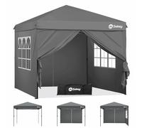 Sekey Tonnelle de Jardin 3x3m Imperméable Pop up, Barnum Pliant 3x3 avec Rideaux, Tonnelle de Jardin Exterieur, Anti UV Respirable Hauteur Réglable (Gris, avec des Parois Latérales)