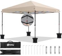 Sekey Tonnelle de Jardin 3x3m Imperméable Pop up, Barnum Pliant 3x3 avec Rideaux, Tonnelle de Jardin Exterieur, Anti UV Respirable Hauteur Réglable (Beige, sans des Parois Latérales)