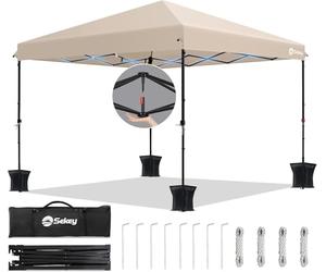 Sekey Tonnelle de Jardin 3x3m Imperméable Pop up, Barnum Pliant 3x3 avec Rideaux, Tonnelle de Jardin Exterieur, Anti UV Respirable Hauteur Réglable (Beige, sans des Parois Latérales)