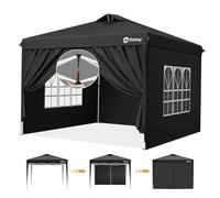 Sekey Tonnelle Pop-up 3 x 3 m, étanche, Stable, résistante à l'hiver, Pliable, 3 x 3 m, avec parois latérales, Hauteur réglable en 3 Niveaux (Noir, 3x3 avec parois latérales)