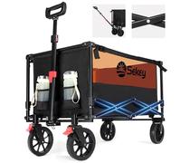 Sekey XXL Chariot Pliable 160 L 150 kg, Chariot de Jardin, adapté aux terrains accidentés, Chariots de Transport pour Plage, Camping achats, modèle SE3011, Noir avec Orange