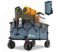 Sekey XXL Plus Chariot de Jardin Pliable avec Freins 200L 200KG, Chariot de Transport Tout-Terrain avec Roues Extra Larges 17x10 cm, Pliable Breveté dans Quatre Directions SE4011, Bleu Gris