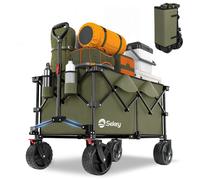 Sekey XXL Plus Chariot de Jardin Pliable avec Freins 200L 200KG, Chariot de Transport Tout-Terrain avec Roues Extra Larges 17x10 cm, Pliable Breveté dans Quatre Directions SE4011, Kaki