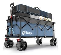 Sekey XXXL Chariot de Transport Pliable avec Freins 300L 200KG, Chariot de Plage Jardin avec Roues Extra Larges 17x10 cm, Pliable Breveté dans Quatre Directions SE4013, Bleu avec Gris
