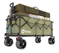 Sekey XXXL Chariot de Transport Pliable avec Freins 300L 200KG, Chariot de Plage Jardin avec Roues Extra Larges 17x10 cm, Pliable Breveté dans Quatre Directions SE4013, Vert Olive