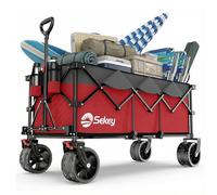 Sekey XXXL Chariot Pliable 300L 200KG, Modèle Allongé avec Roues Tout-Terrain 17x10 cm, Breveté Mécanisme 4-en-1 Dépliage Instantané, Rouge avec Gris
