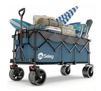 Sekey XXXL Chariot Pliable 300L 200KG, Modèle Allongé avec Roues Tout-Terrain 17x10 cm, Breveté Mécanisme 4-en-1 Dépliage Instantané, Bleu avec Gris