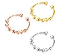 Sekfpnk Lot de 3 bagues anti-stress, en acier inoxydable, avec perles rondes, convient pour les bagues, bijoux pour femmes, convient à la plupart des gens
