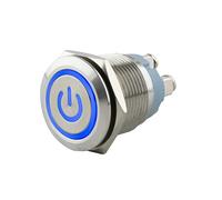 SeKi Bouton poussoir en acier inoxydable Ø 19 mm - Forme de tête plate - Symbole lumineux coloré - Connexion à vis bleue - Bouton de sonnette