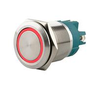 SeKi Bouton poussoir en acier inoxydable - Diamètre : 22 mm - Forme de tête plate - Anneau LED coloré éclairé - Raccord à vis rouge - Bouton de sonnette